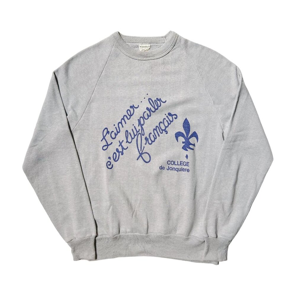 70s Vintage L’aimer c’est lui parler francais sweatshirt French Quebec college.